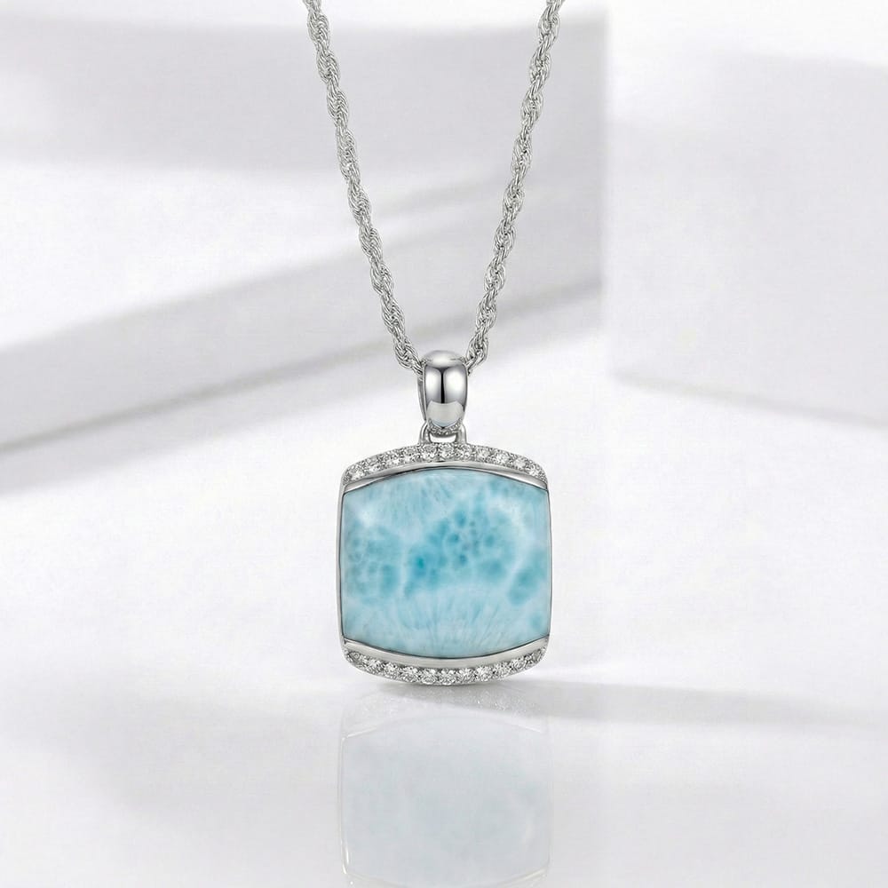 Larimar Sterling Silver Joy Necklace Marahlago Jewelry Cushion Gemstone White Sapphire