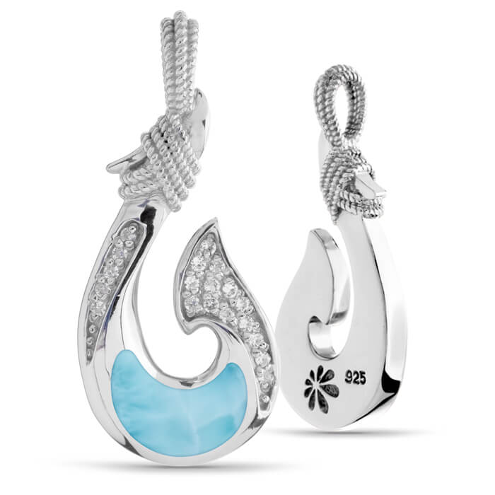 Fish Hook Pendant with Larimar