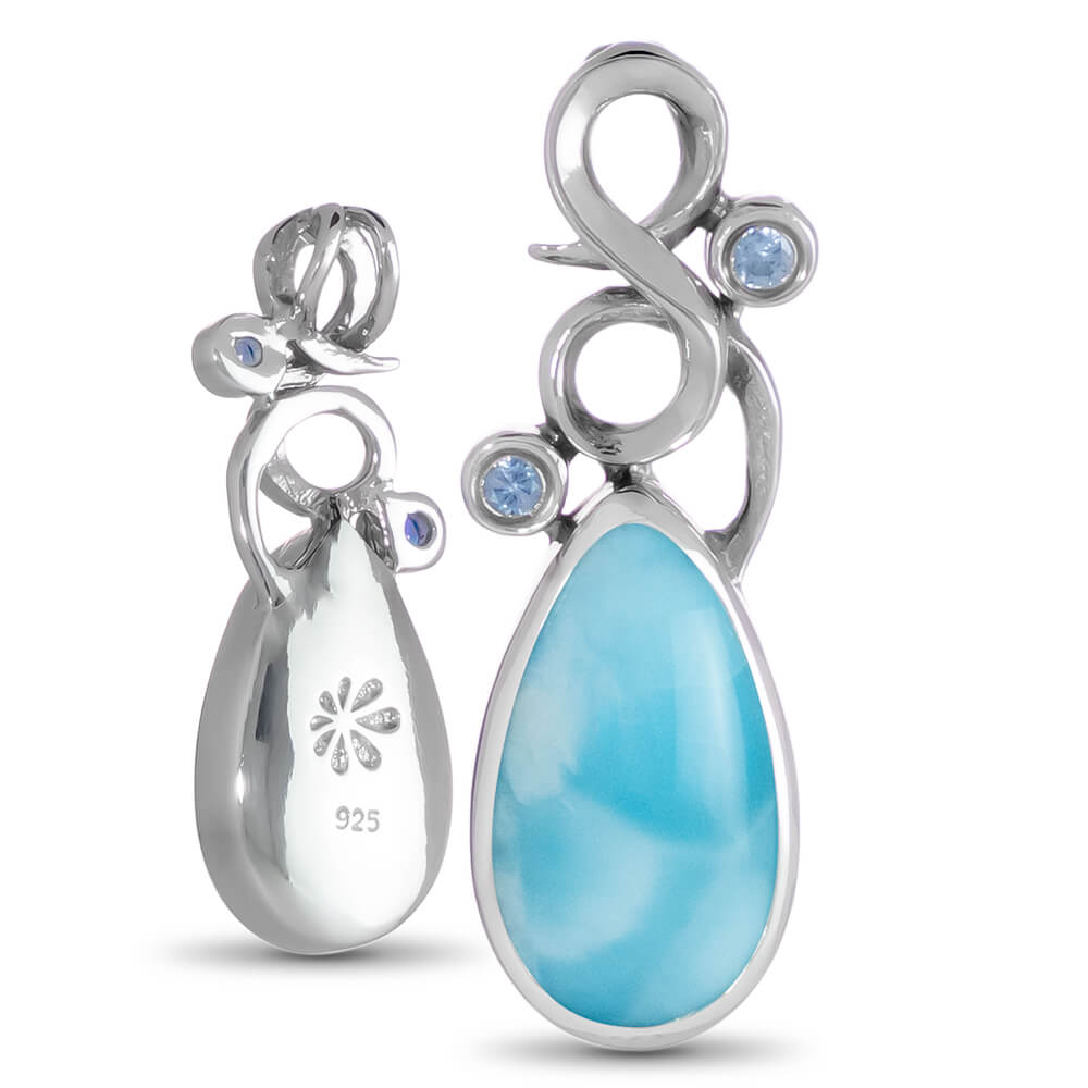 Larimar Sterling Silver Lyric Pendant Necklace Marahlago Jewelry pear Gemstone Blue Spinel 