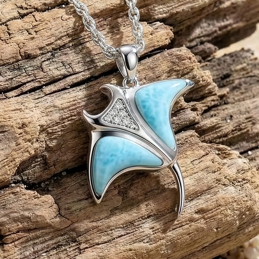 Manta Ray Necklace in sterling silver with larimar stone by Marahlago