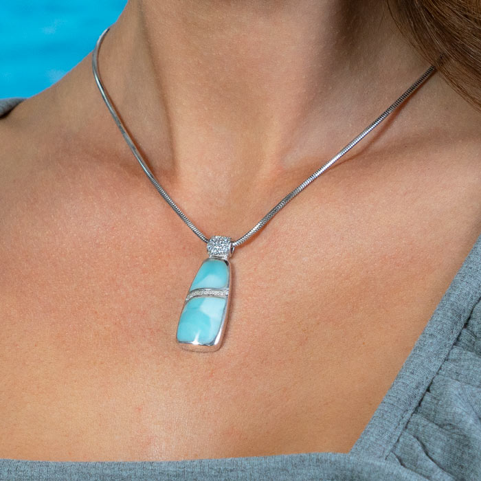 Larimar Sterling Silver Marina Large Pendant Necklace Marahlago Jewelry White Sapphire