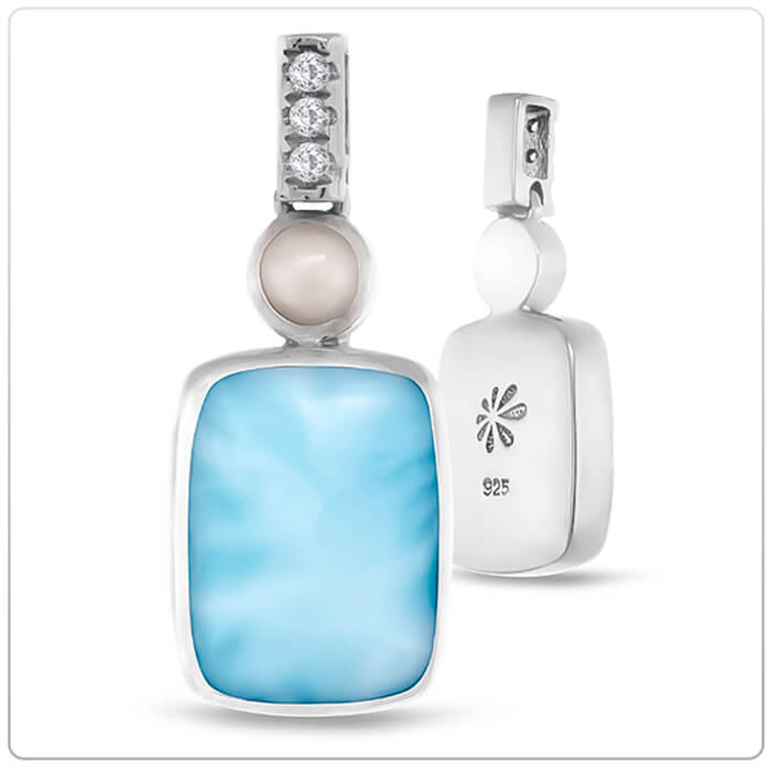 Women's Pearl Necklace  with silver and larimar