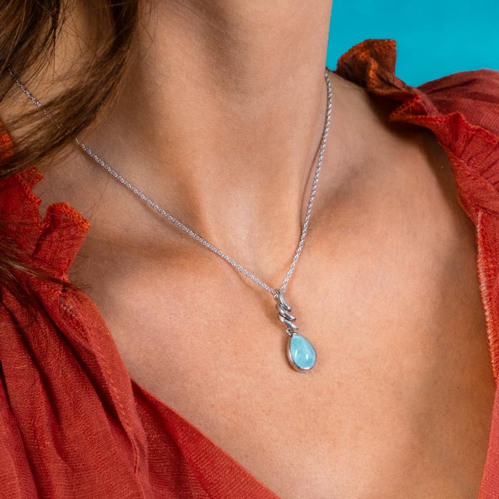 Larimar Sterling Silver Muse Pendant Necklace Marahlago Jewelry pear Gemstone 