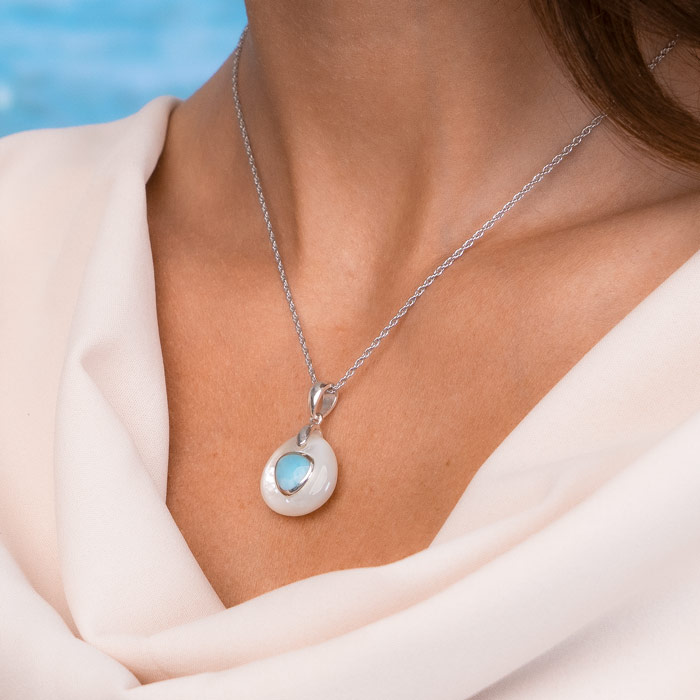 Mother of Pearl Pendant with larimar