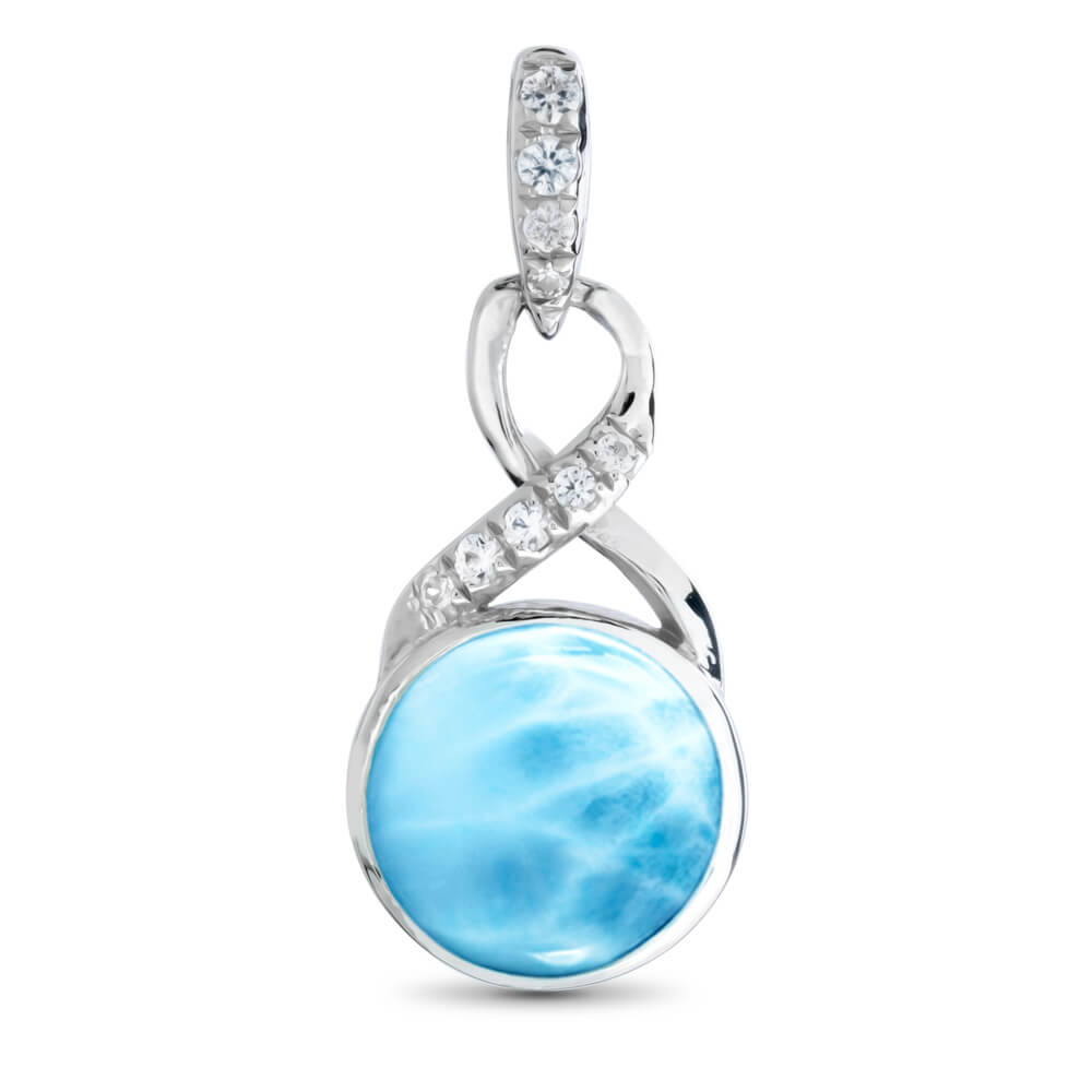 Larimar Sterling Silver Organa Pendant Necklace Marahlago Jewelry round Gemstone White Sapphire