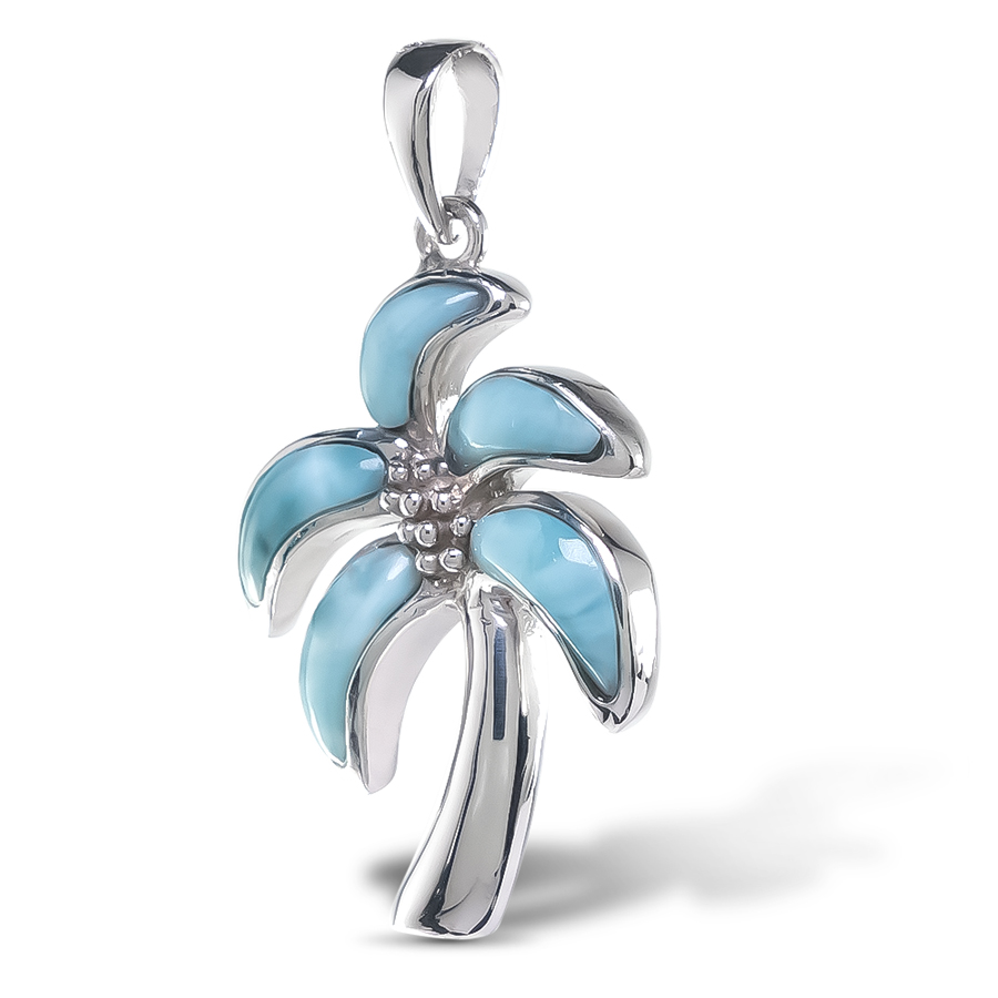 Larimar Sterling Silver Island Palm Tree Pendant Necklace Marahlago Jewelry 