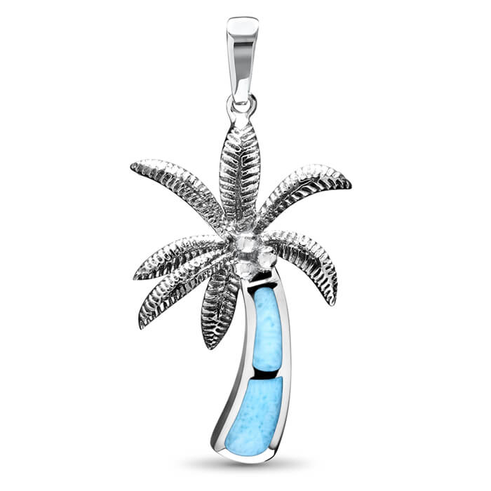 Larimar Sterling Silver Inlay Palm Pendant Necklace Marahlago Jewelry 