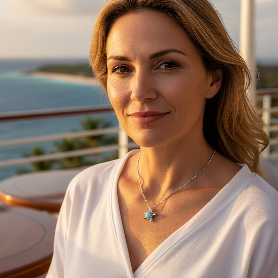 Sea Turtle Necklace on Model