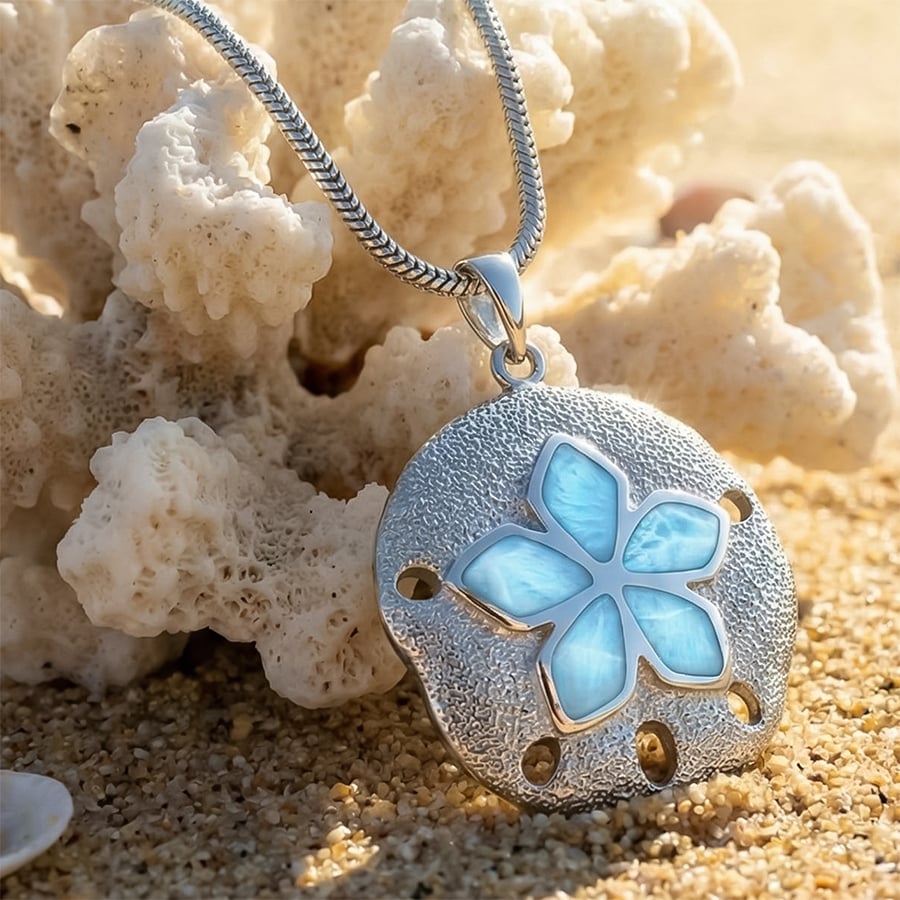 Sand Dollar Necklace with Larimar By Marahlago 