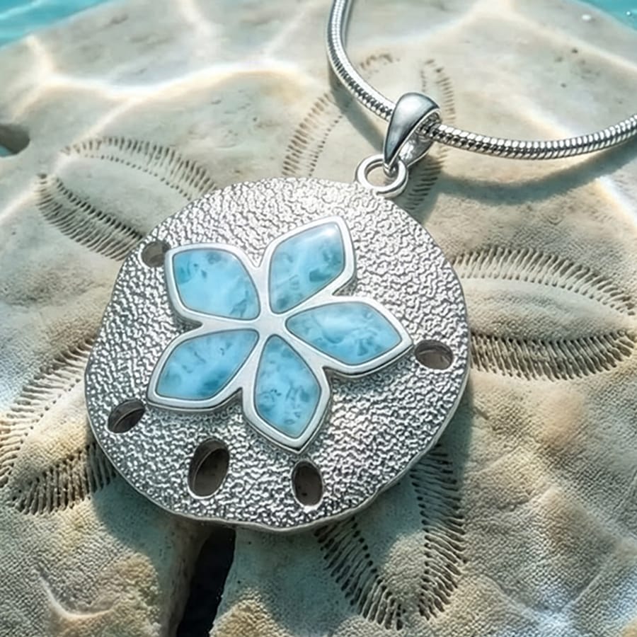 Sand Dollar Necklace with Larimar By Marahlago 