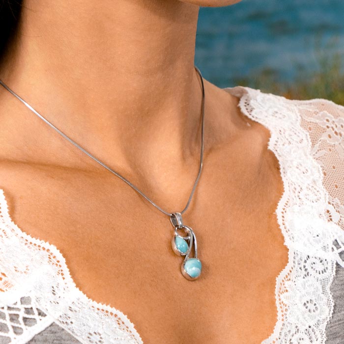 Larimar Sterling Silver Seduction Pendant Necklace Marahlago Jewelry pear Gemstone 
