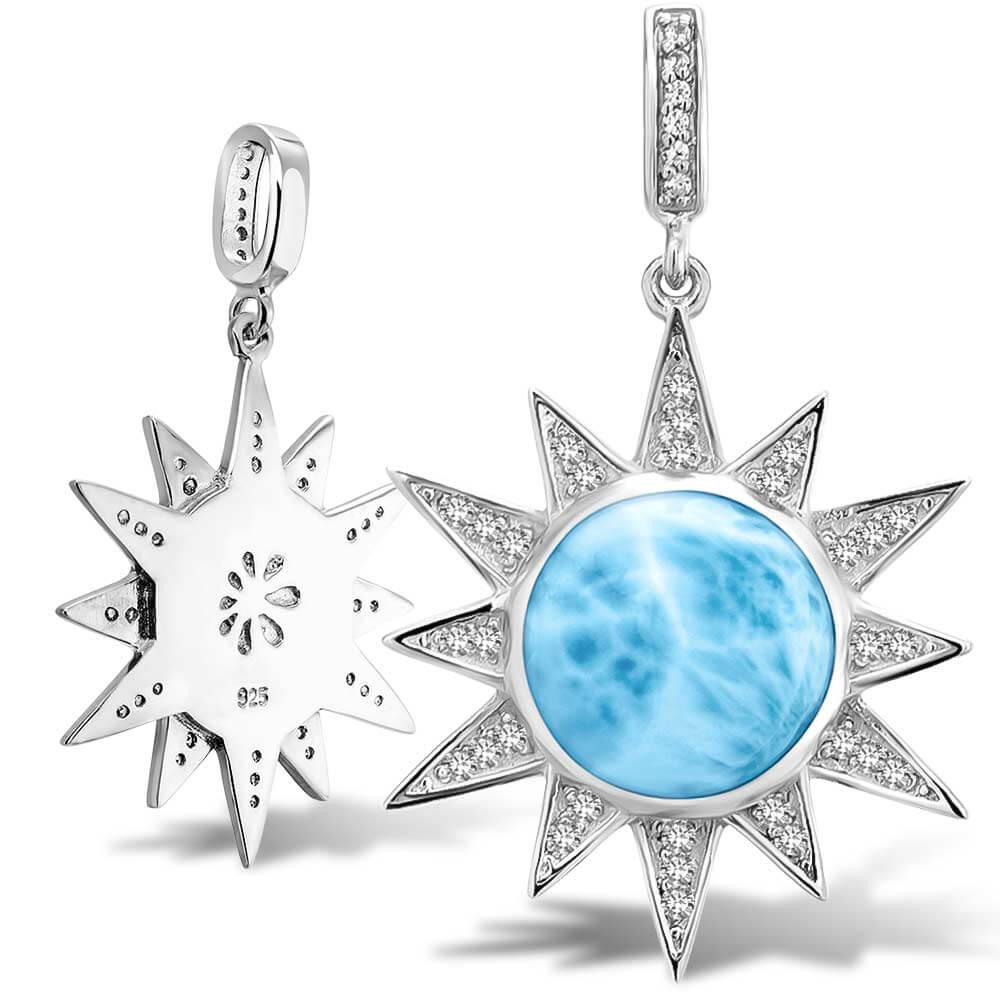 Larimar Sterling Silver Solstice Pendant Necklace Marahlago Jewelry round Gemstone White Sapphire 