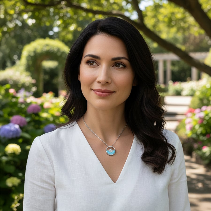 Sunset Necklace larimar on model