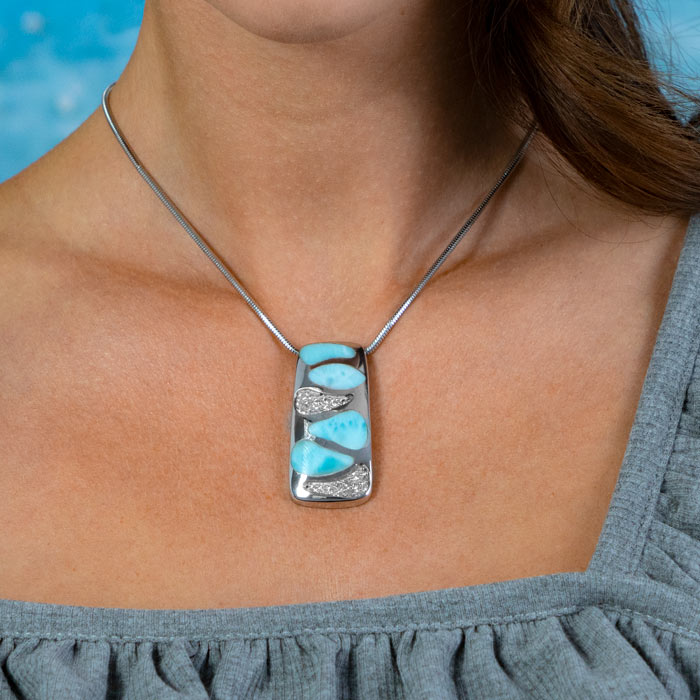 Larimar Sterling Silver Surf Pendant Necklace Marahlago Jewelry White Sapphire 