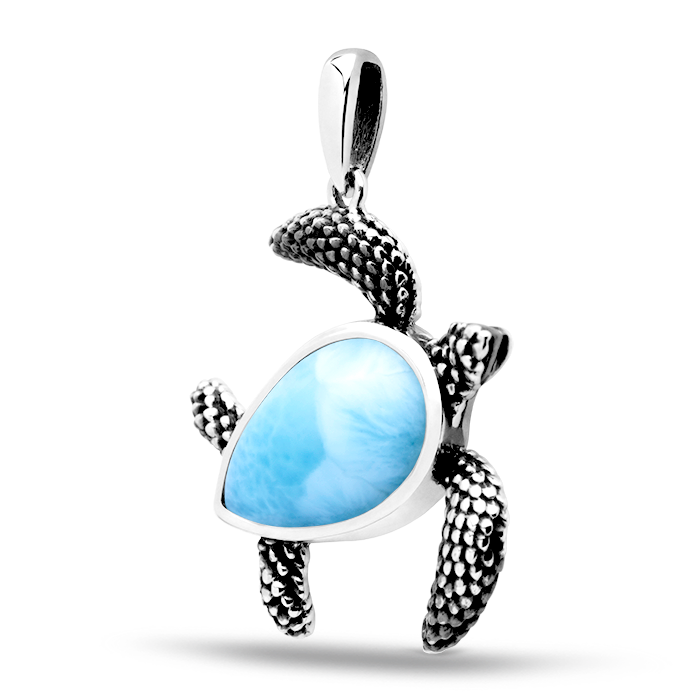 Turtle Pendant sterling silver Marahlago Larimar Jewelry | Honu 