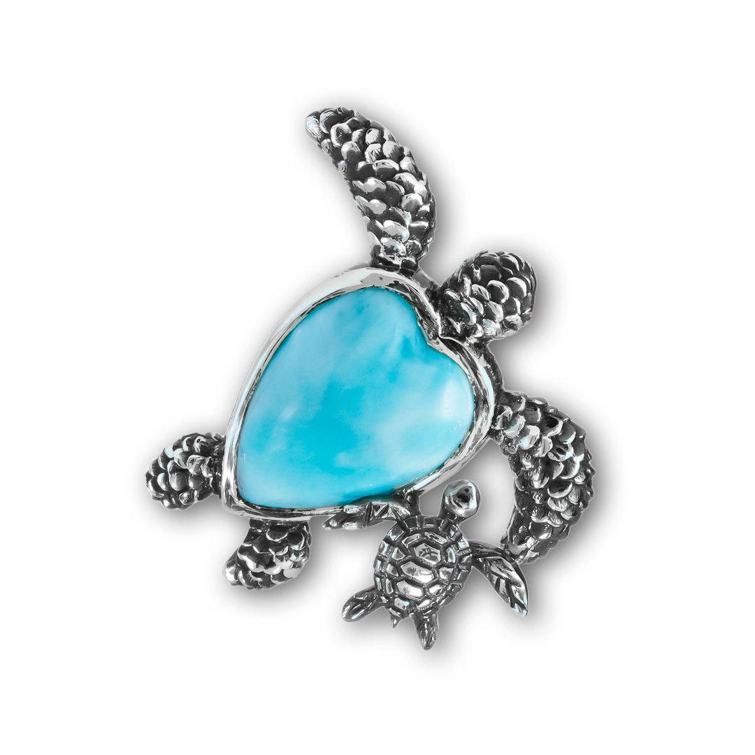 Embrace the charm of Marahlago's Larimar Sterling Silver Turtle and Baby Pendant Necklace. This exquisite jewelry piece in silver blue is perfect for women seeking elegance and style.