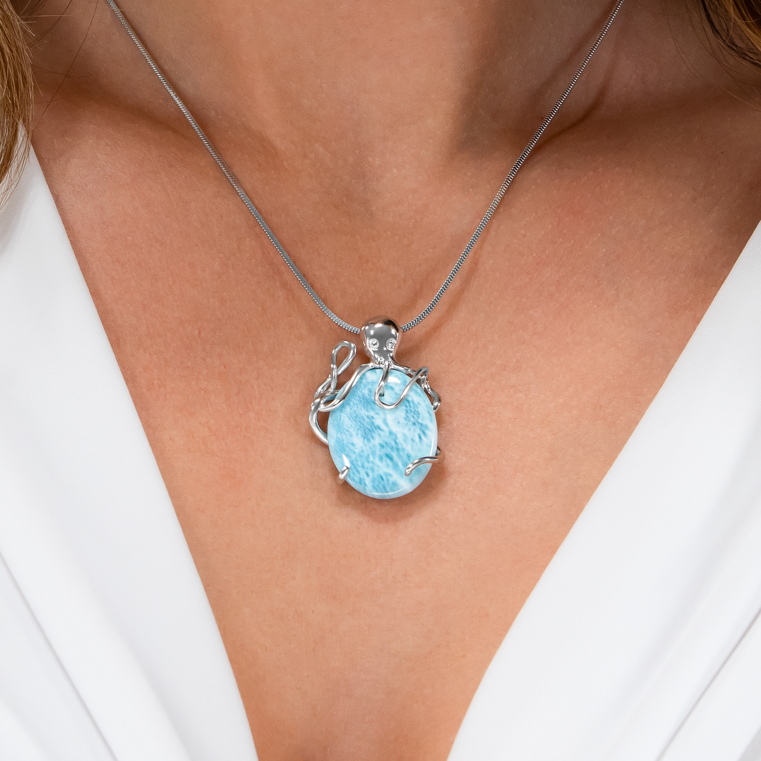 Octopus Necklace with larimar and Silver by Marahlago