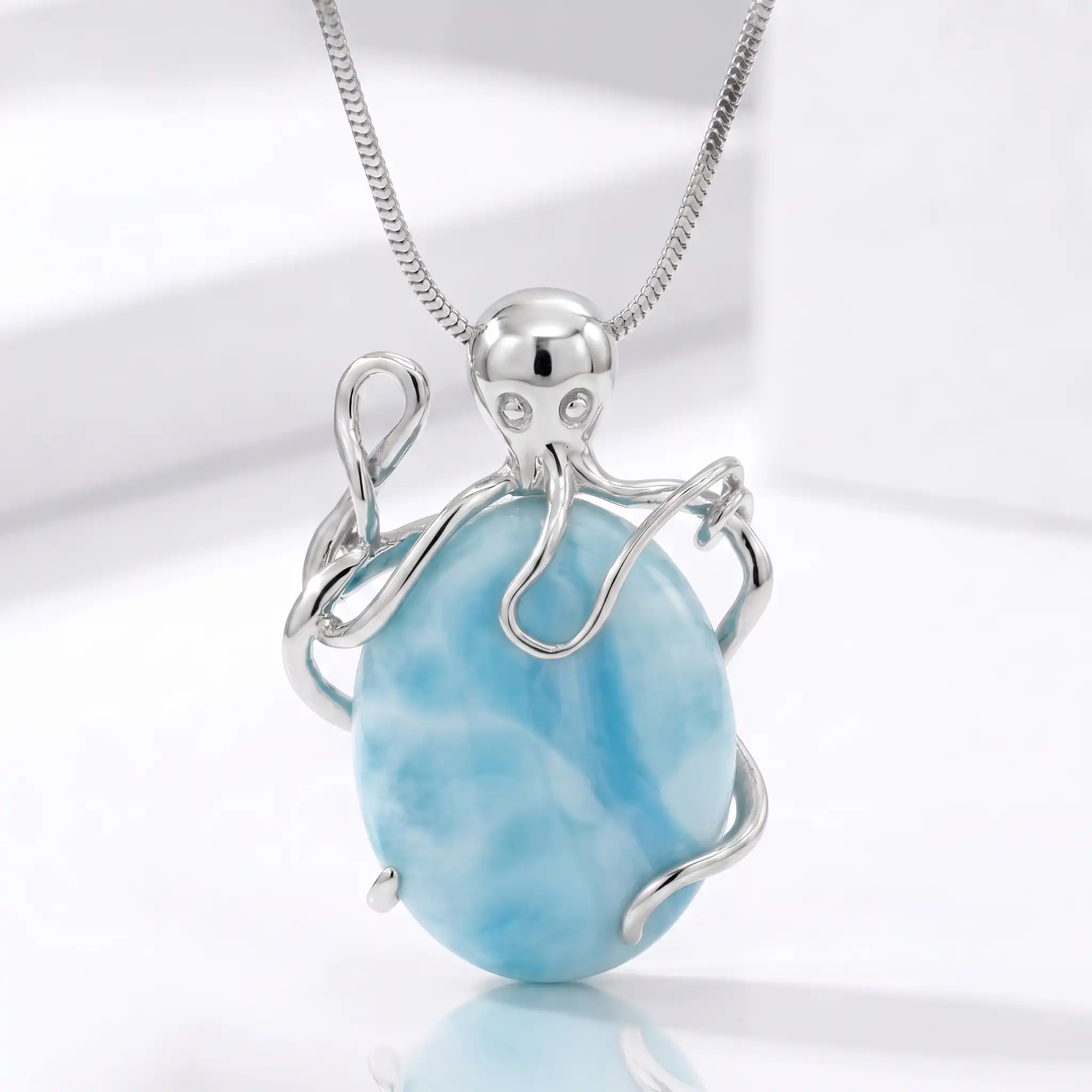 Octopus Necklace with larimar and Silver