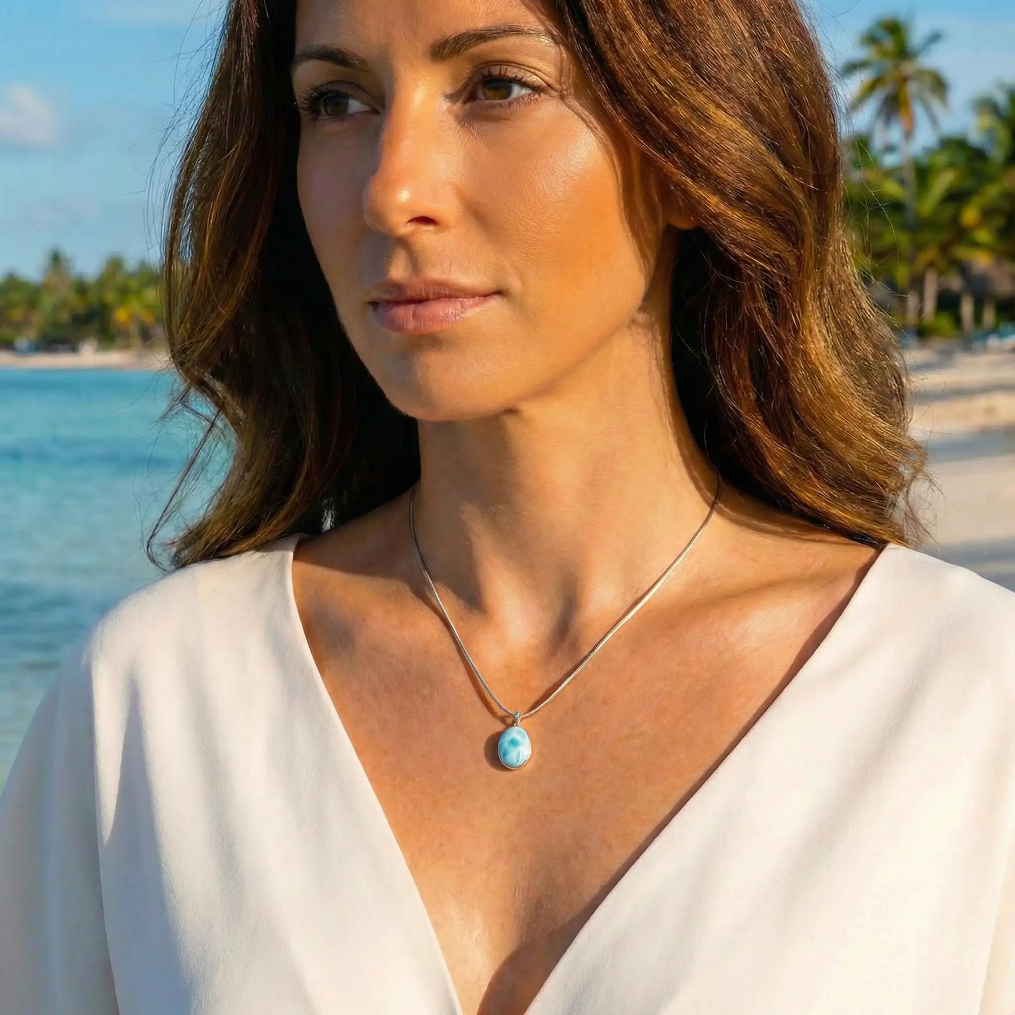 Larimar Oval Sterling Silver Necklace