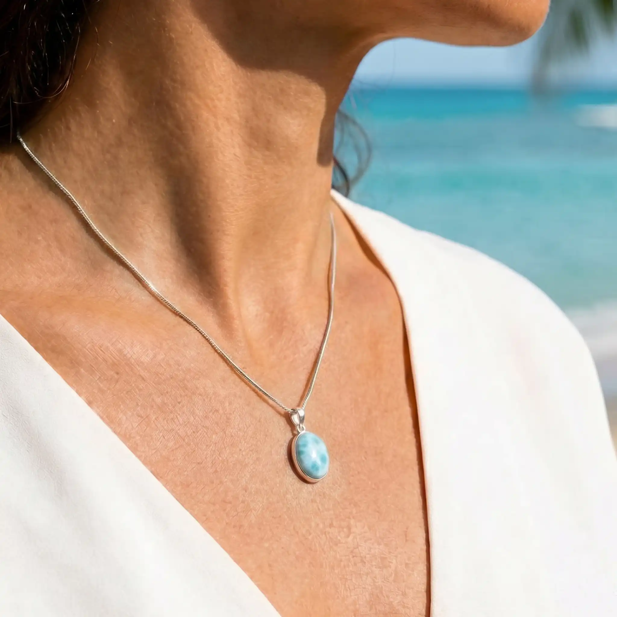 Larimar Oval Sterling Silver Necklace