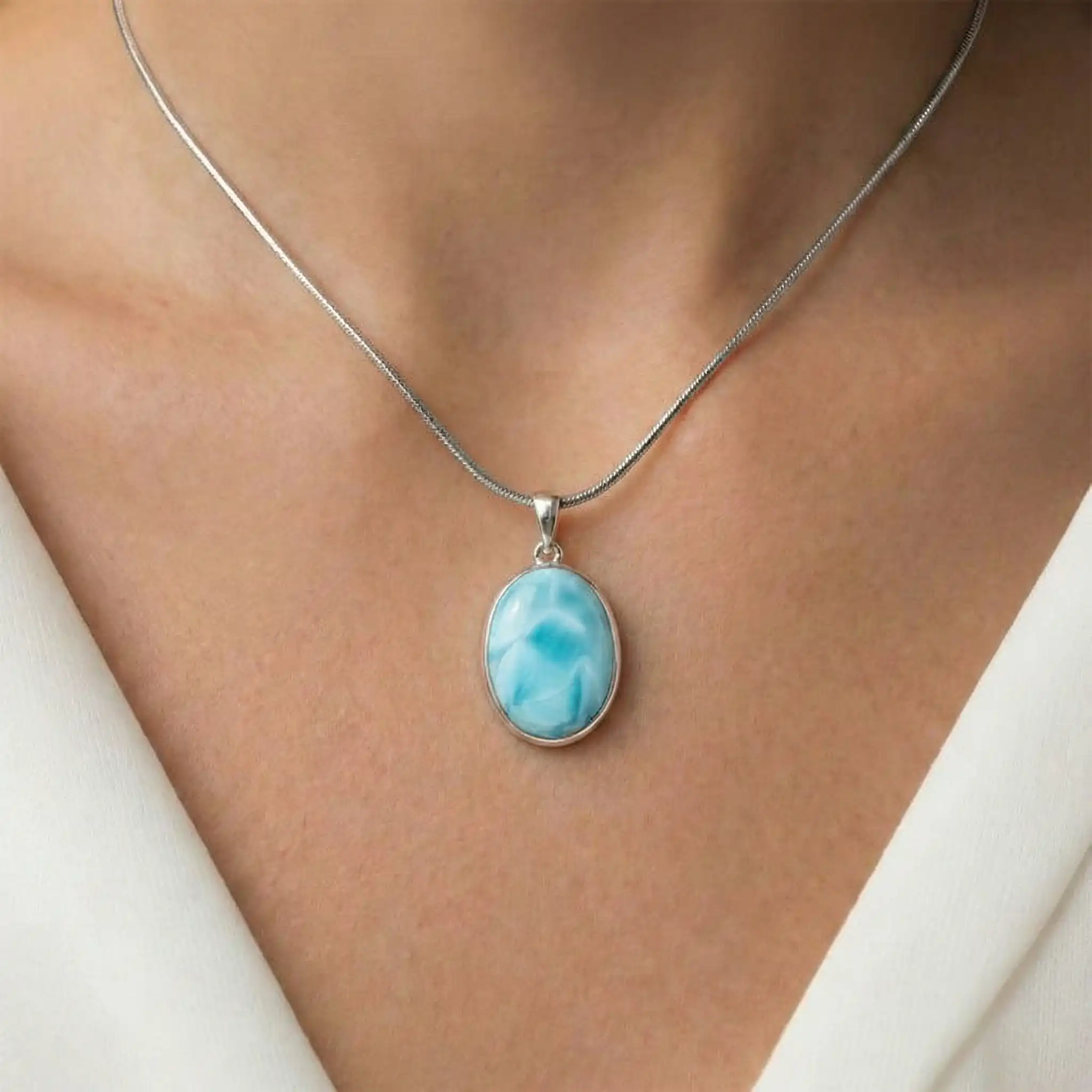 Larimar Oval Sterling Silver Necklace
