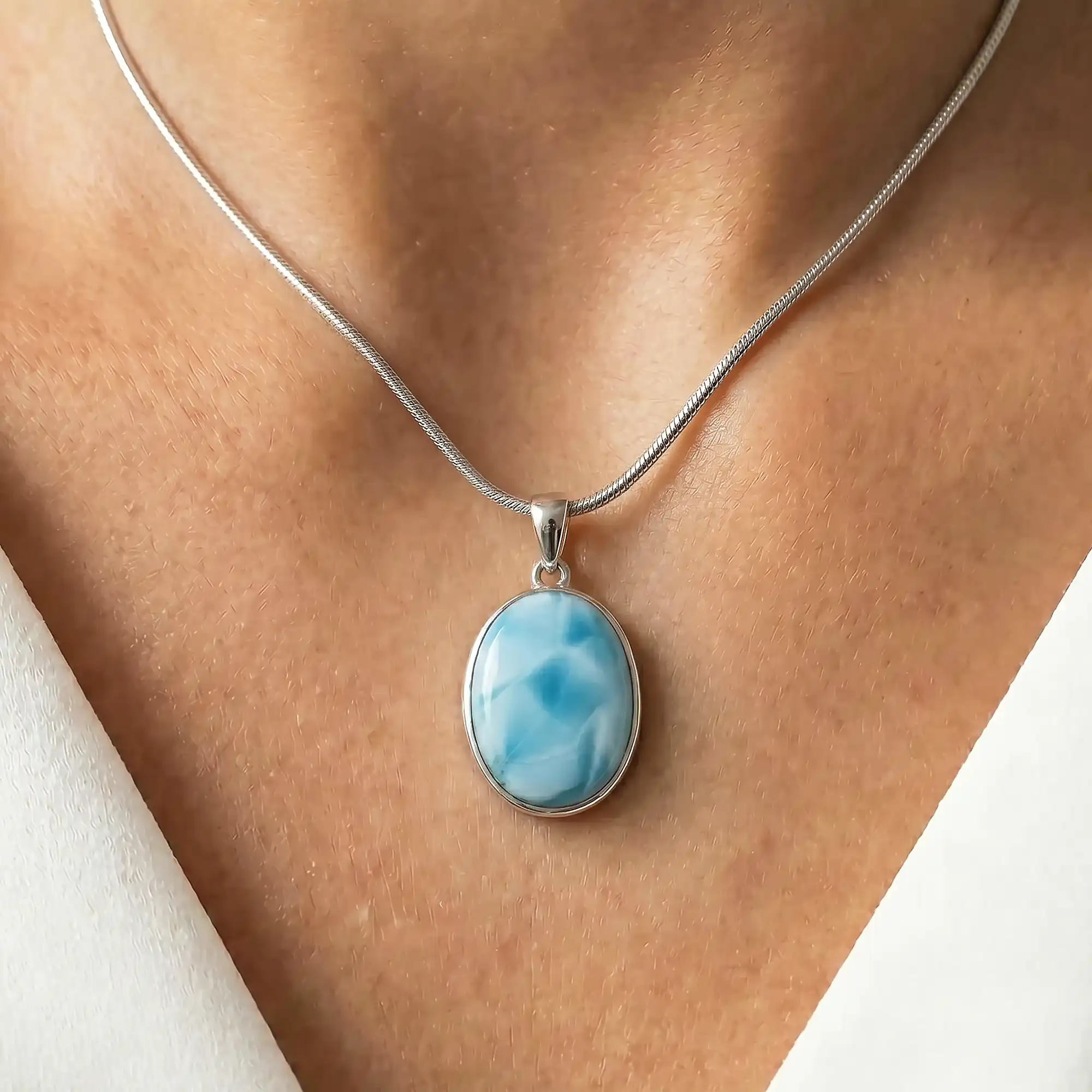 OVAL LARIMAR SILVER NECKLACE