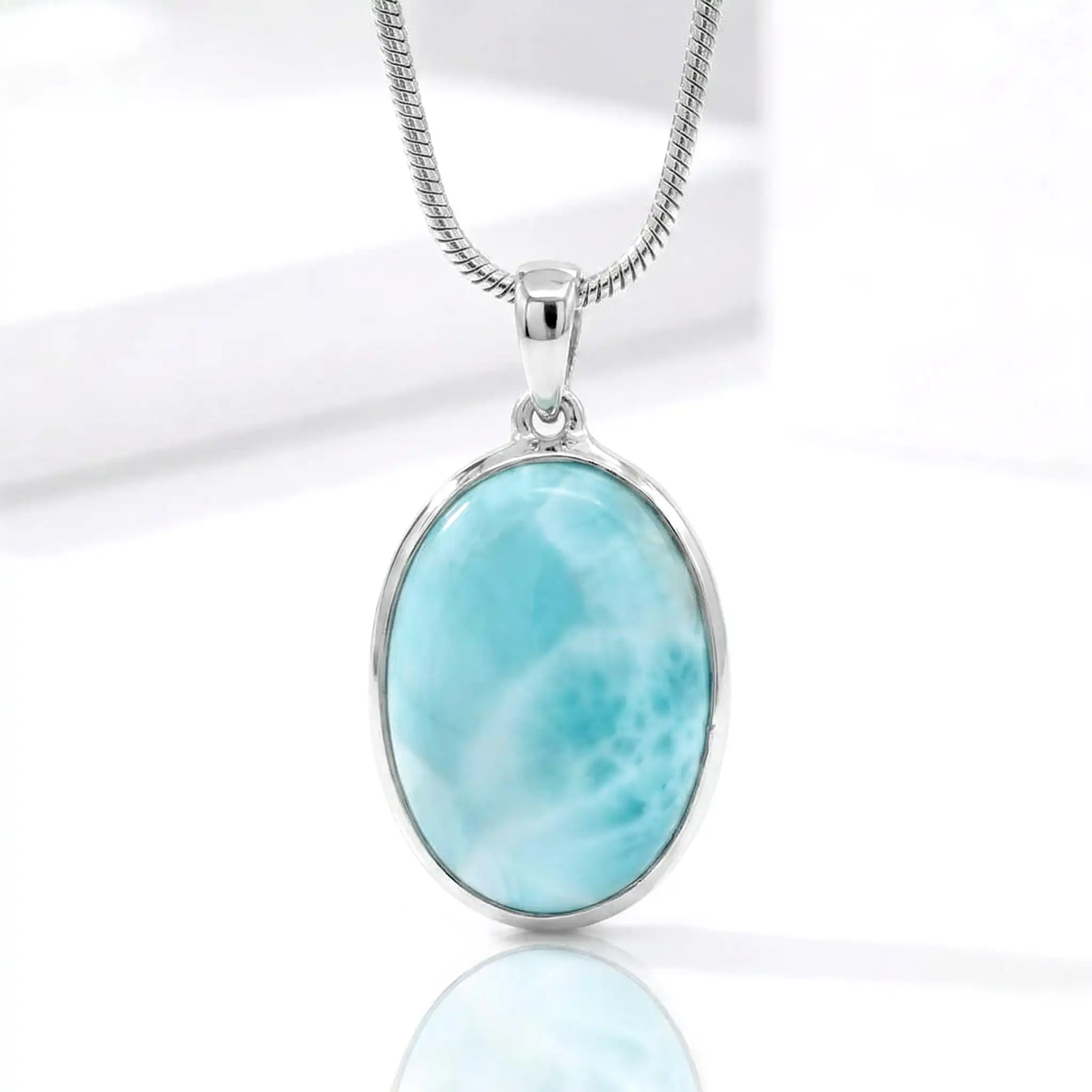 Larimar Oval Sterling Silver Necklace