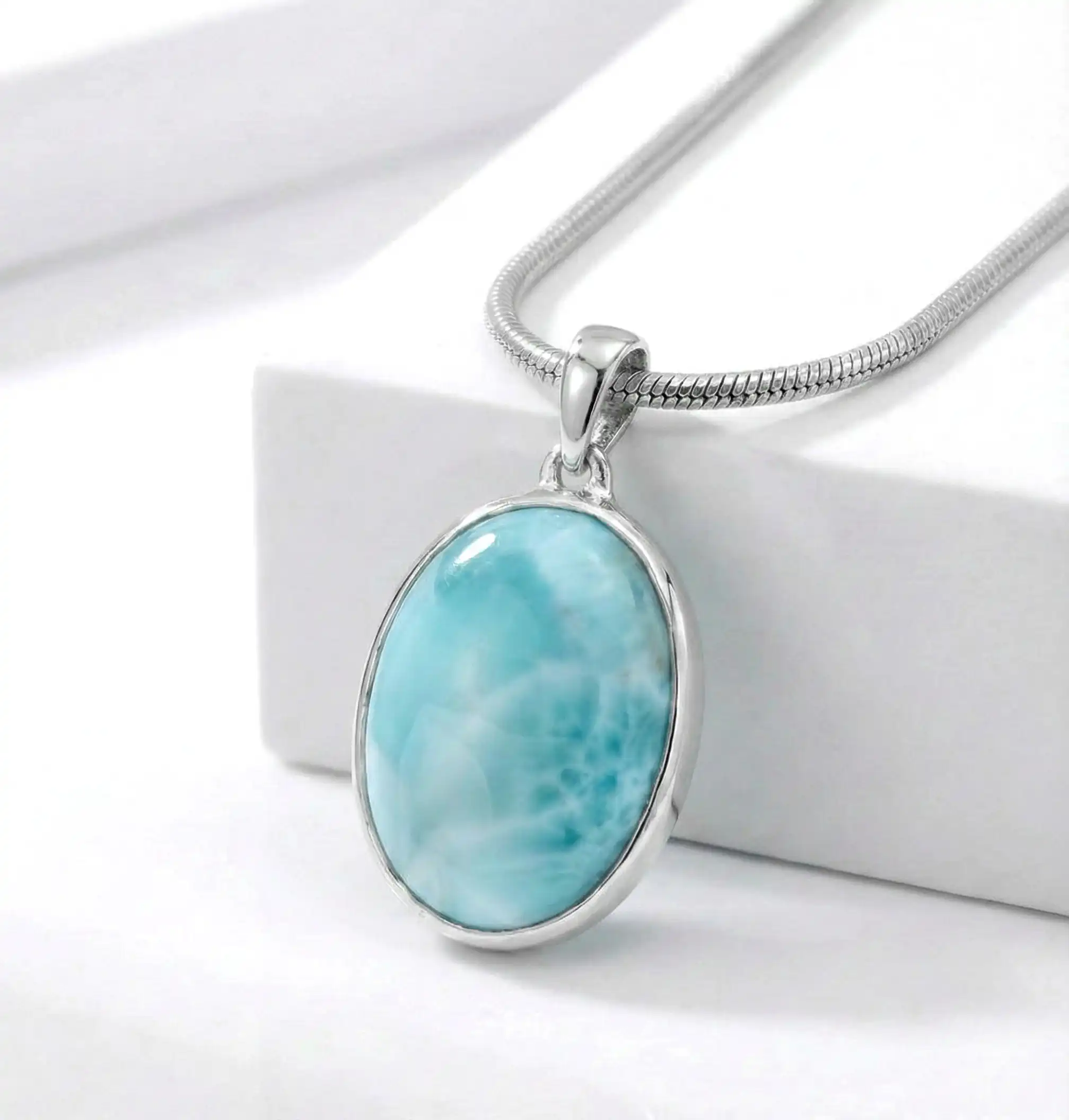 Larimar Oval Sterling Silver Necklace