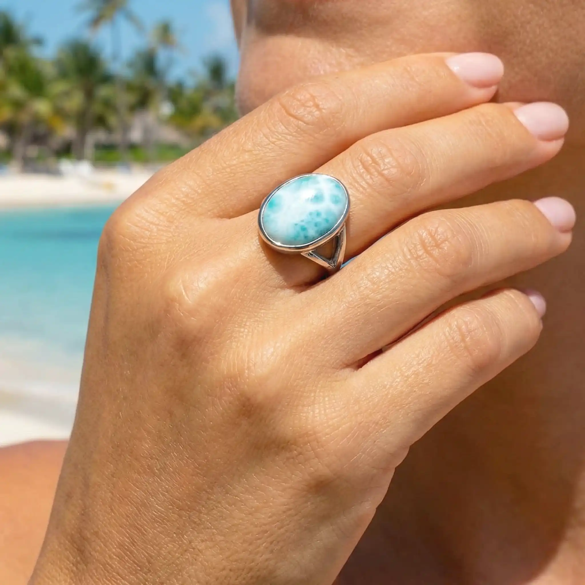Silver Larimar Ring Oval Marahlago