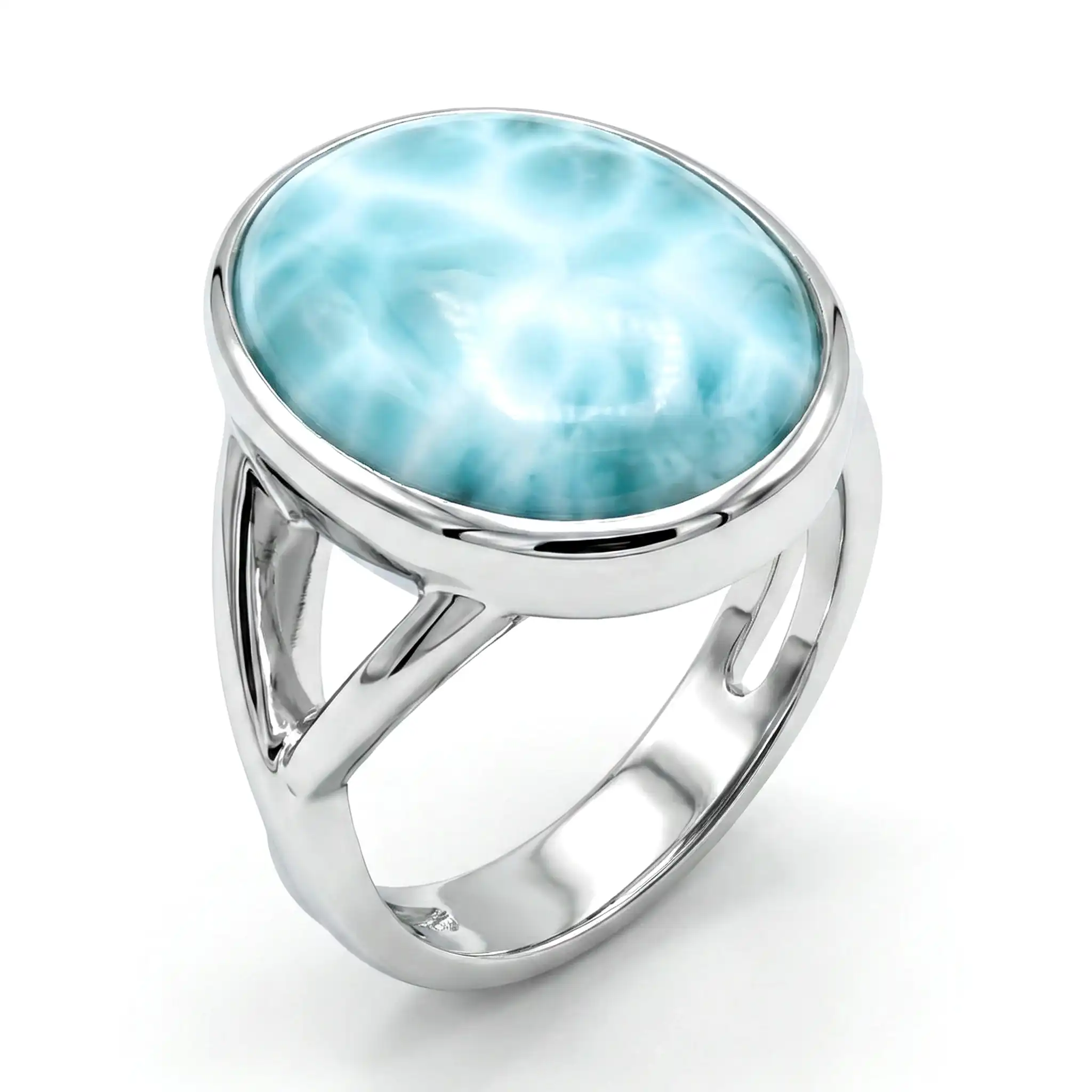 Larimar Oval Ring Sterling Silver Marahlago