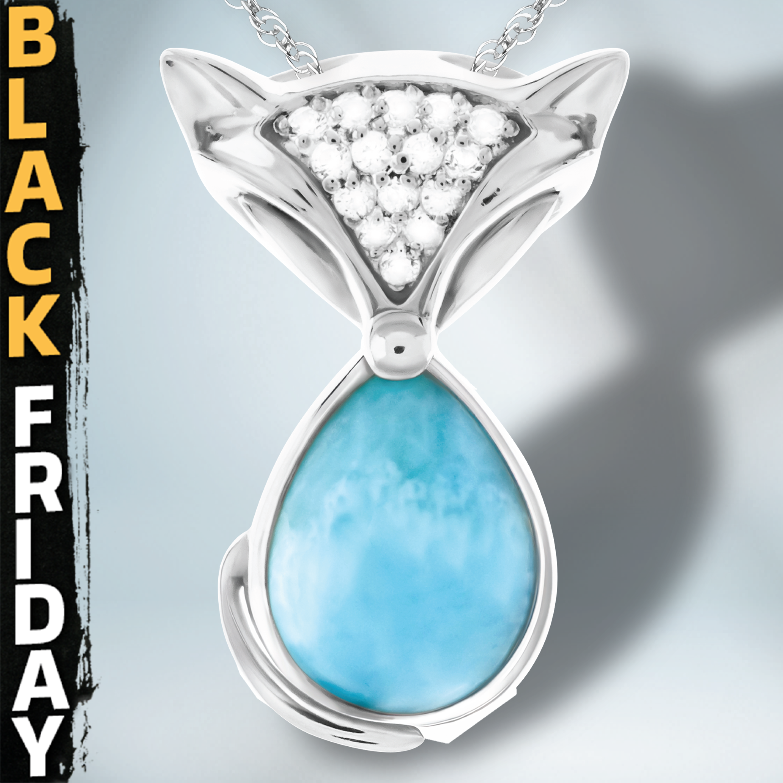 Fox Pendant Necklace with Larimar Gemstone