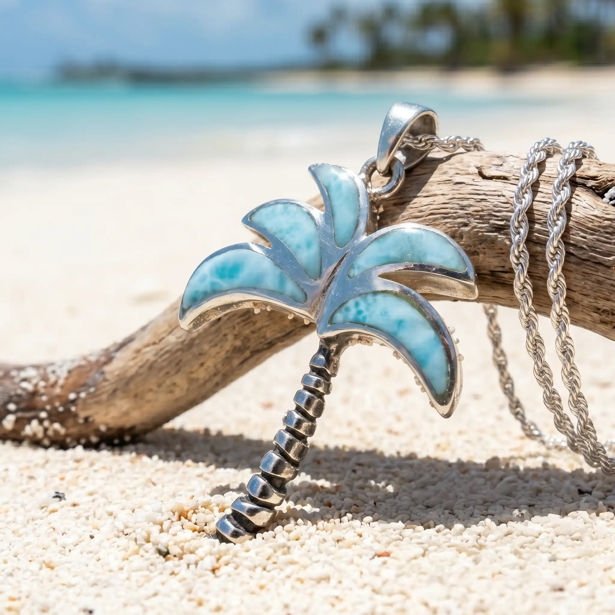 Palm Tree Necklace in oxidized silver by Marahlago Larimar 
