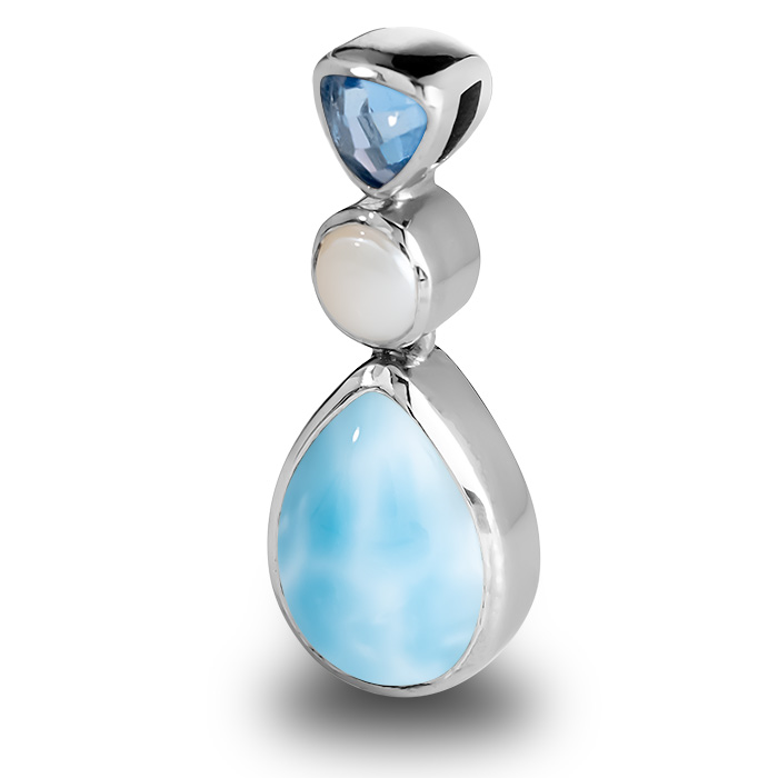 Larimar Sterling Silver Padme Necklace Marahlago Jewelry Pear Gemstone Fresh Water Pearl Blue Spinel