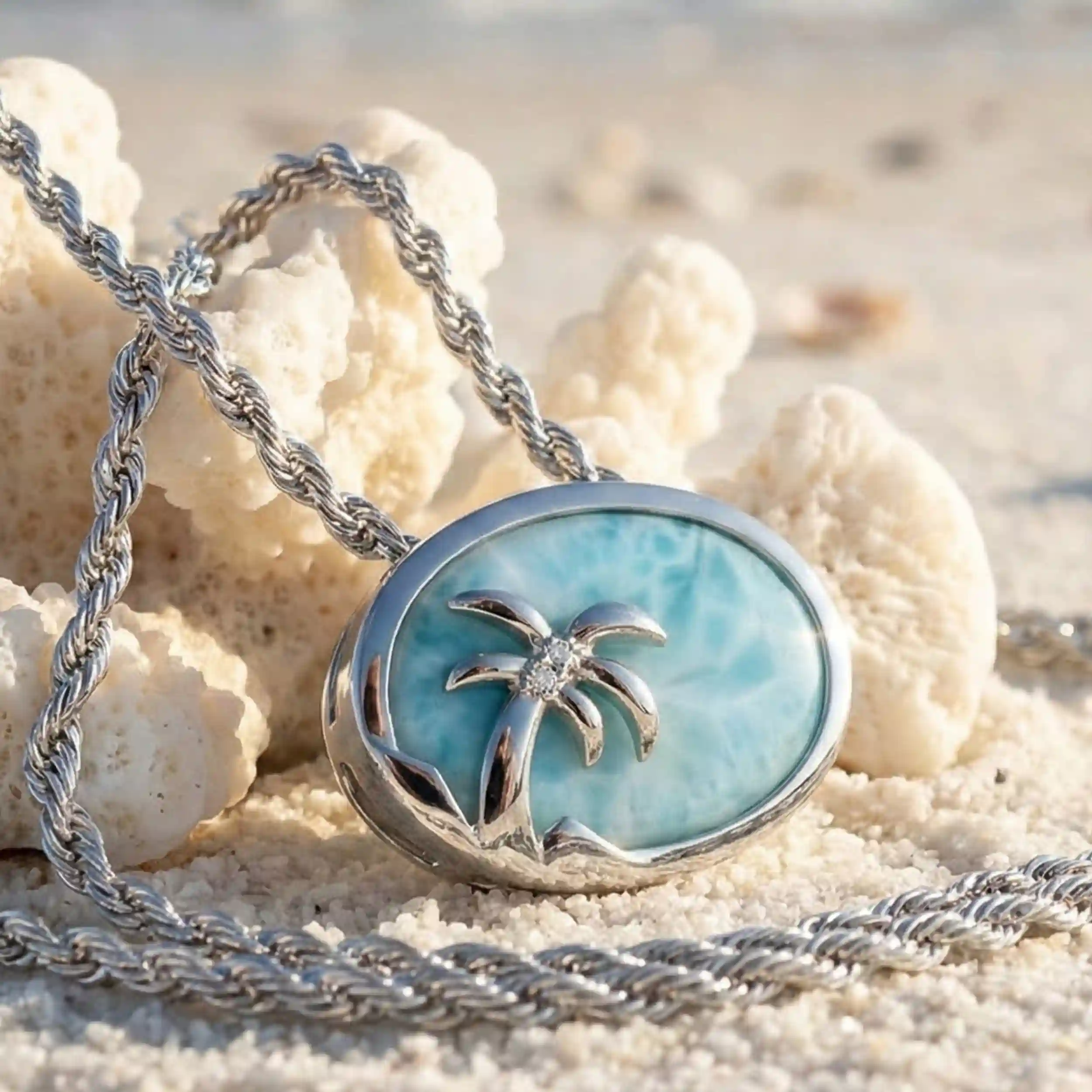 Palm Tree Pendant in sterling silver with larima