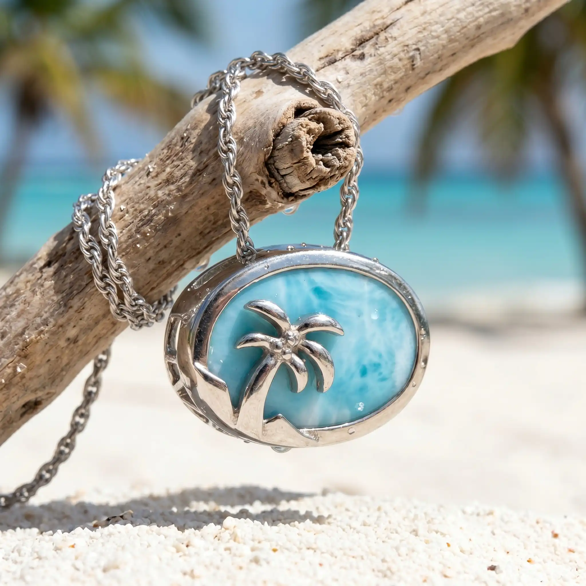 Palm Tree Pendant in sterling silver with larima