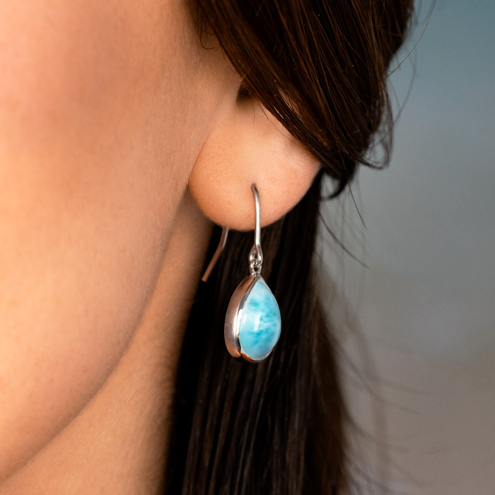 silver dangle earrings with larimar