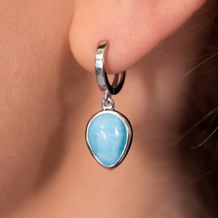 Larimar Sterling Silver Pear Hoop Hoop Earrings Marahlago Jewelry pear Gemstone