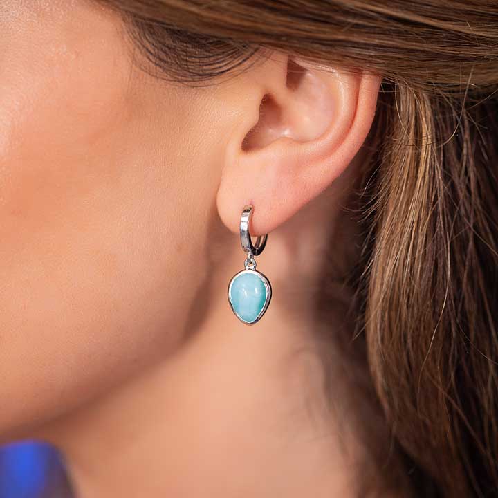 Larimar Sterling Silver Pear Hoop Hoop Earrings Marahlago Jewelry pear Gemstone
