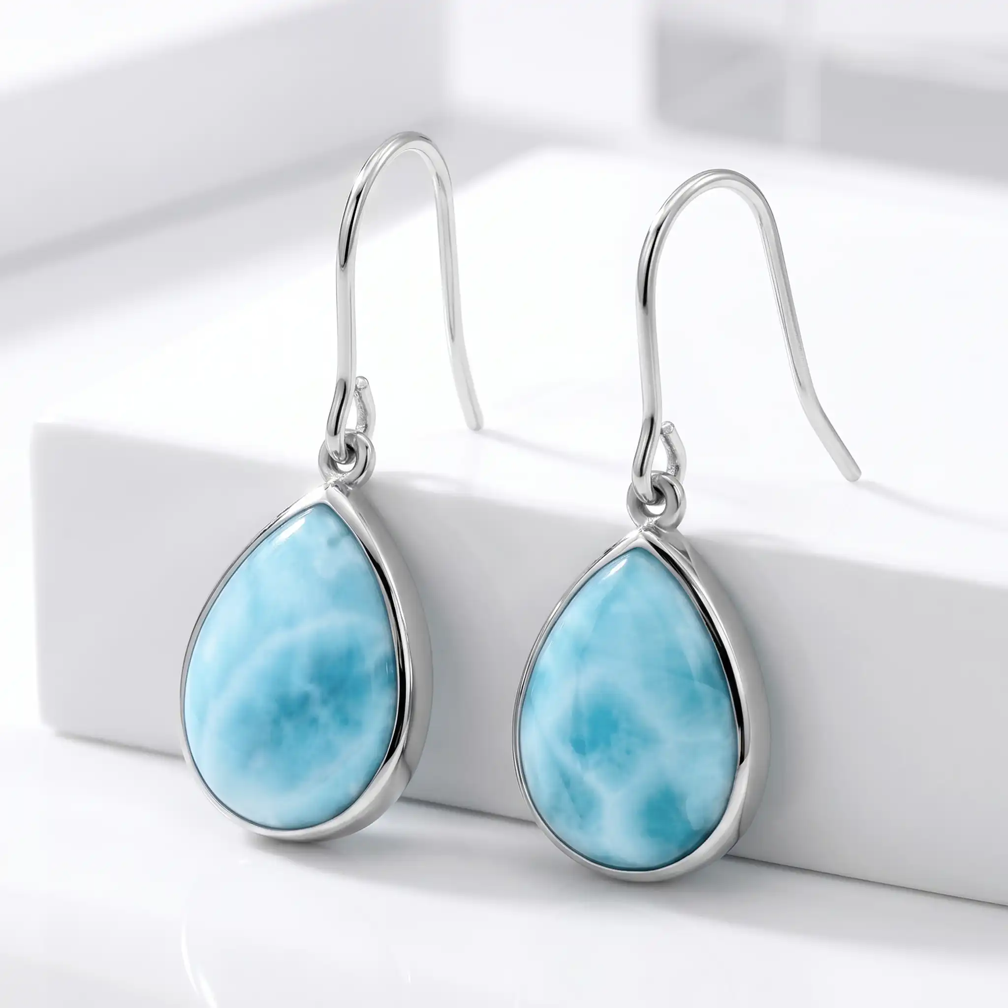 Larimar Pear Dangle Sterling Silver  Earrings