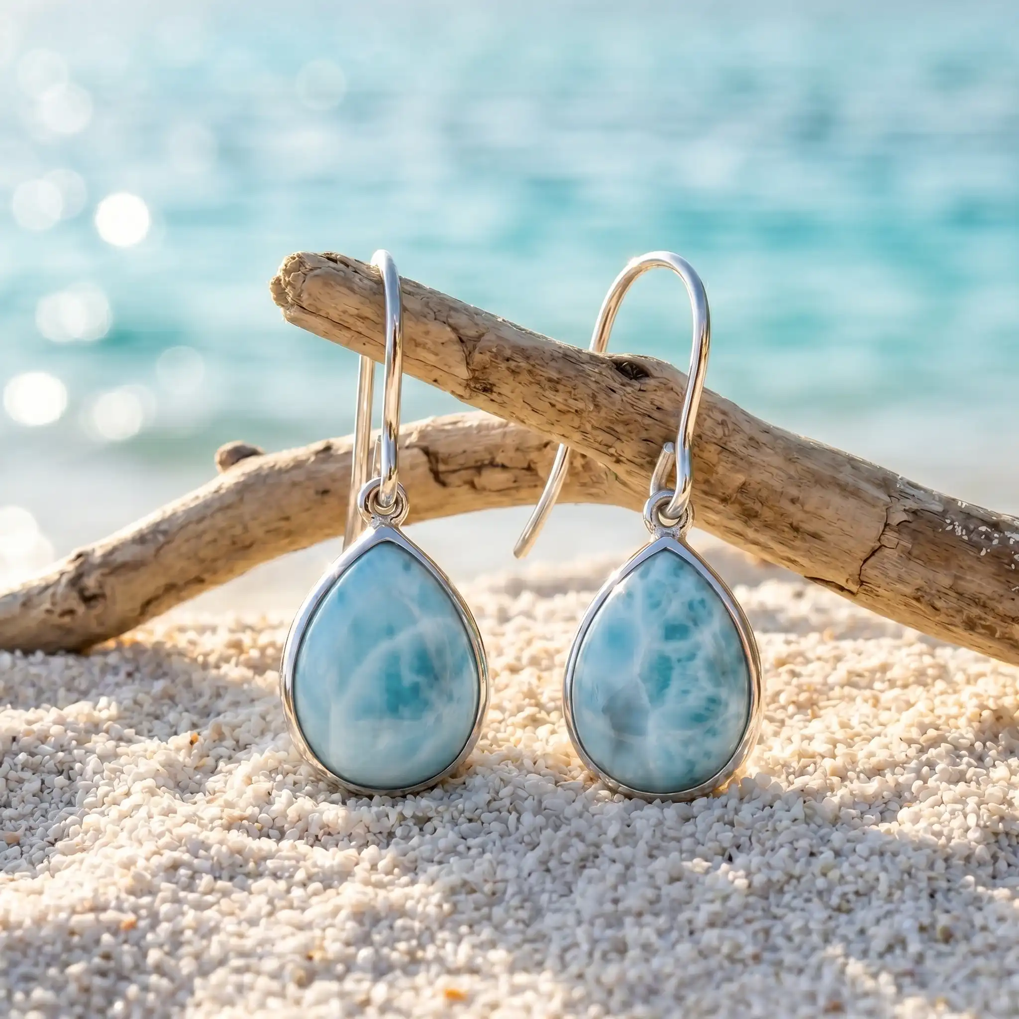 Larimar Pear Dangle Sterling Silver  Earrings