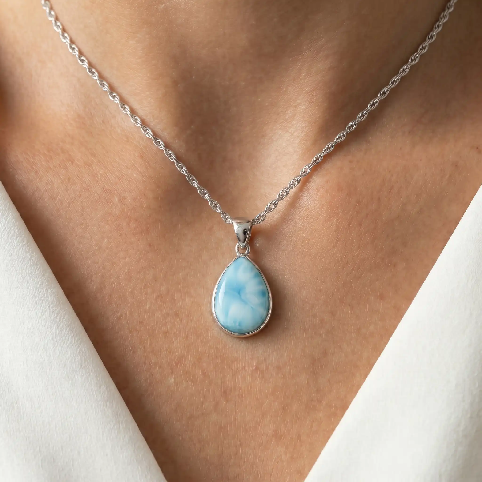 Larimar pendant necklace Pear