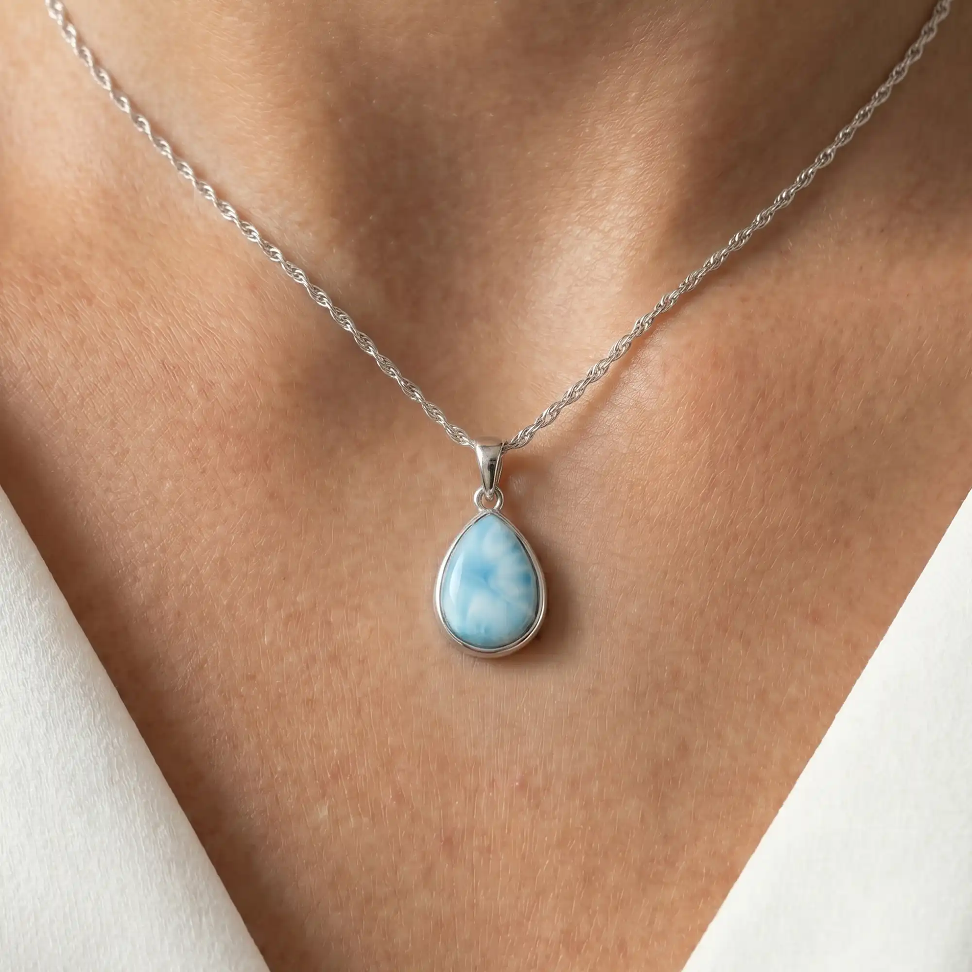 Larimar pendant necklace Pear