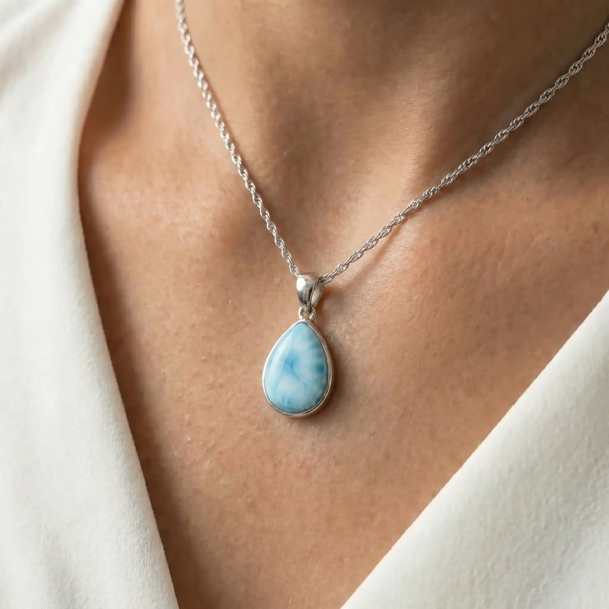 Larimar pendant necklace Pear