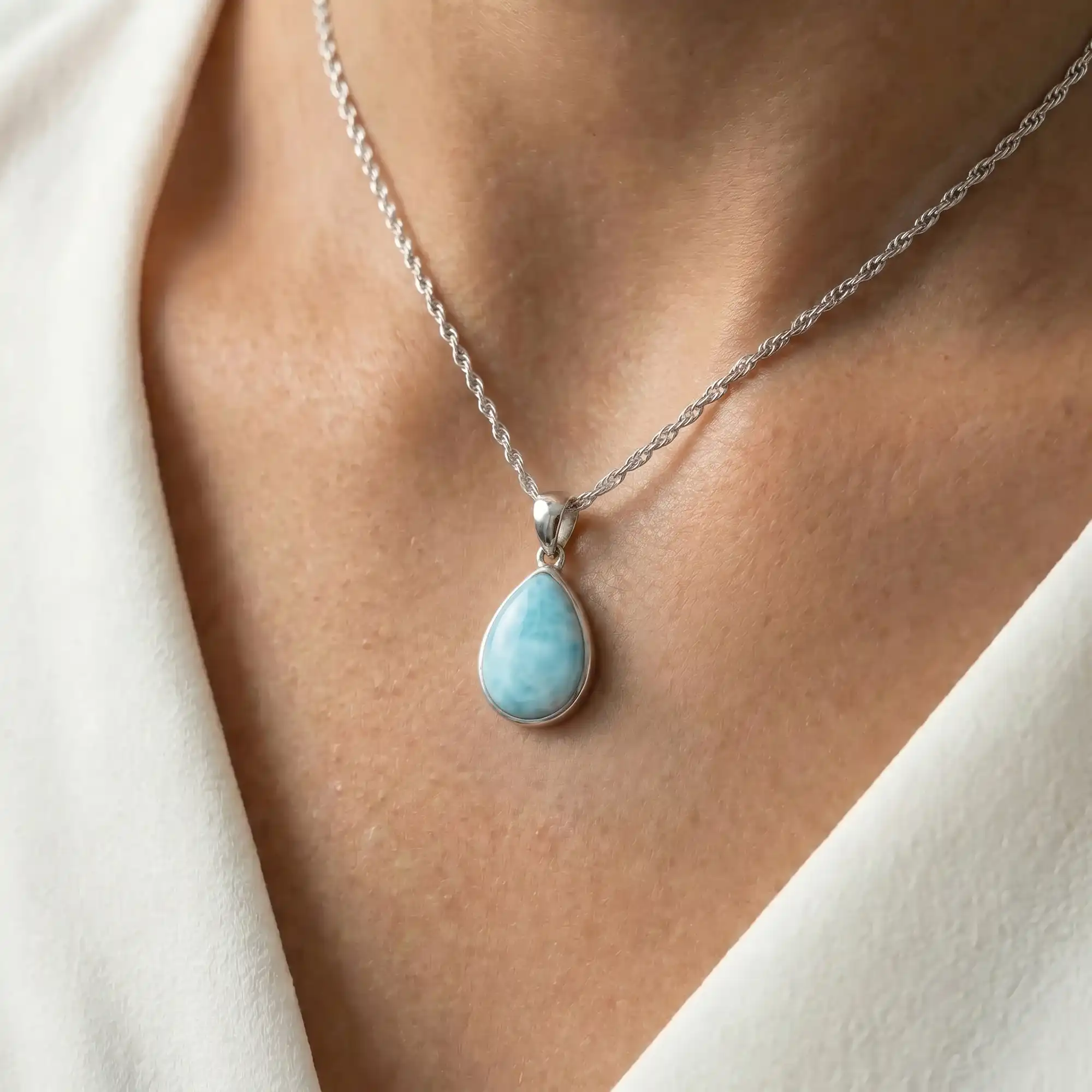 Larimar pendant necklace Pear