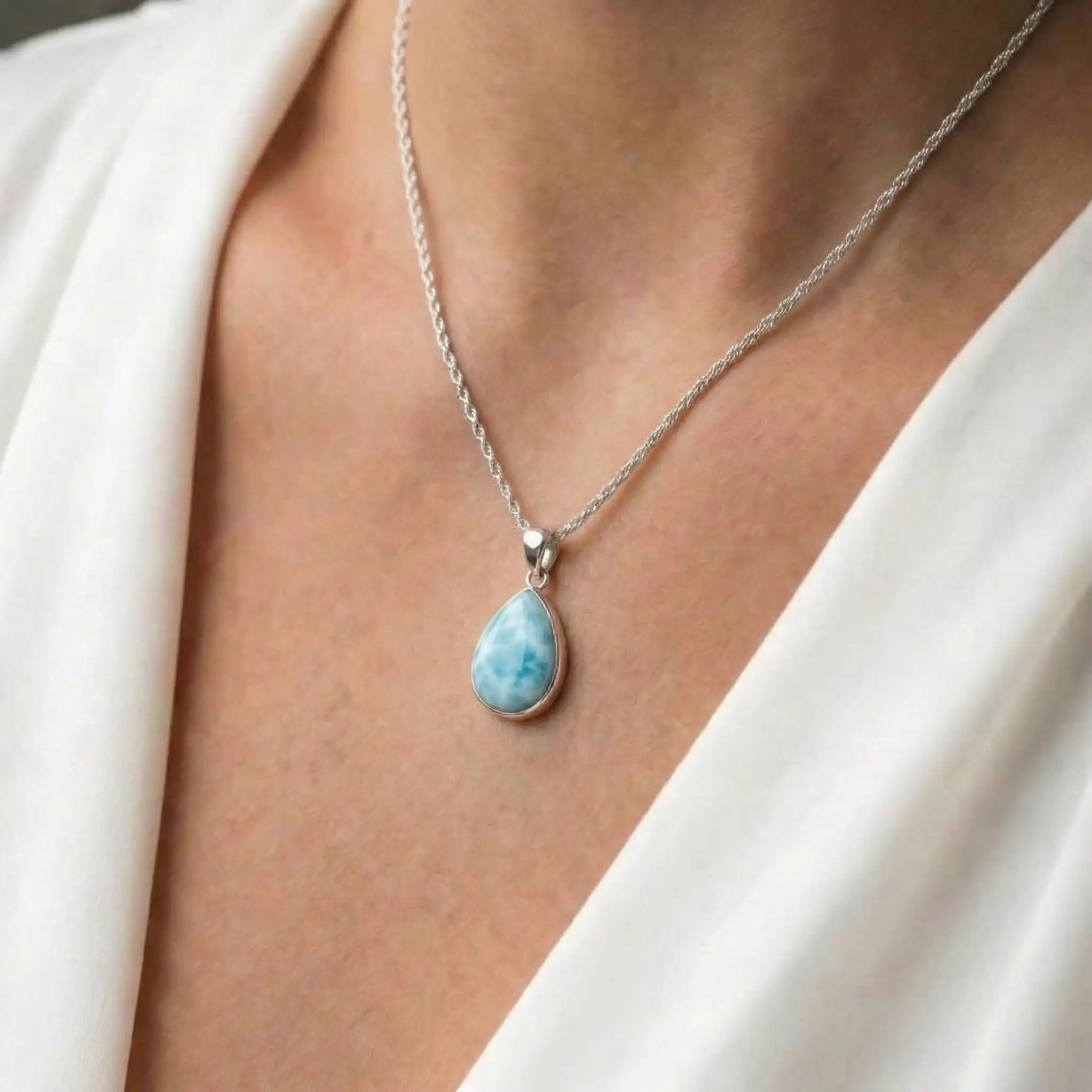 Larimar pendant necklace Pear