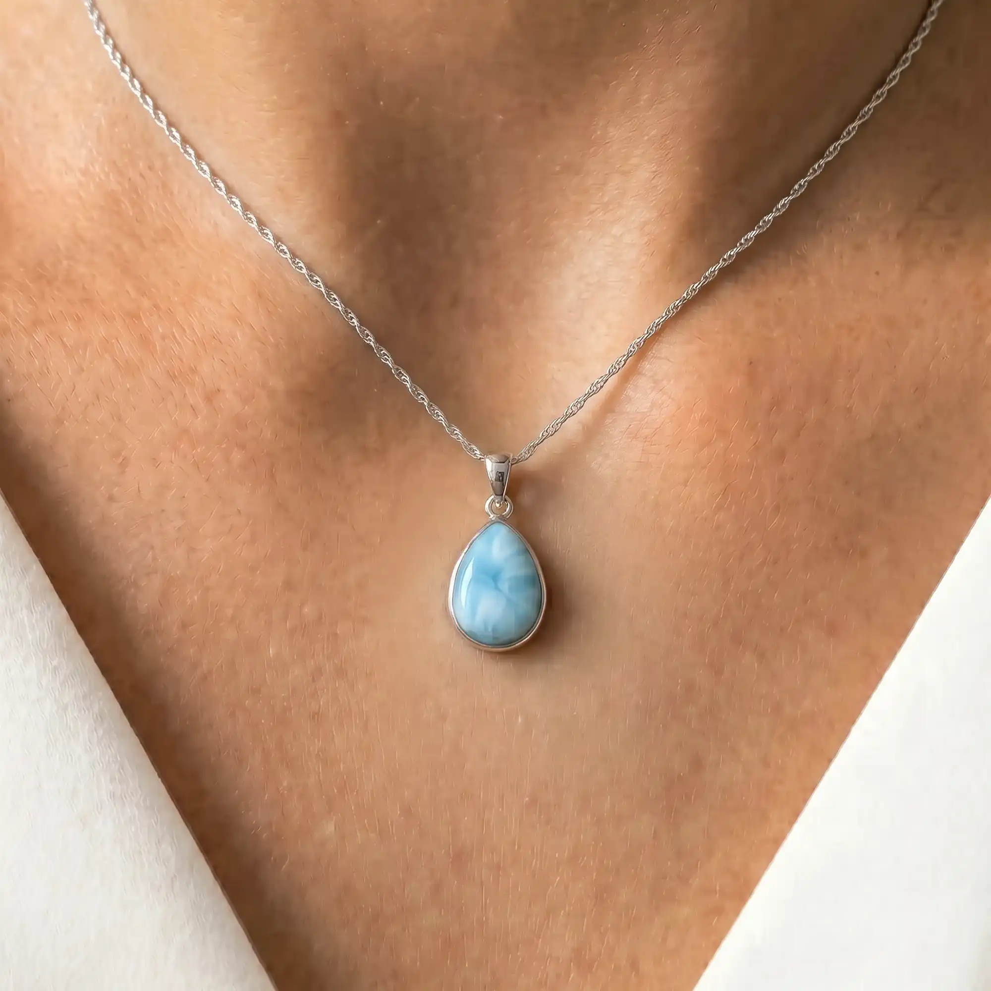 Larimar pendant necklace Pear