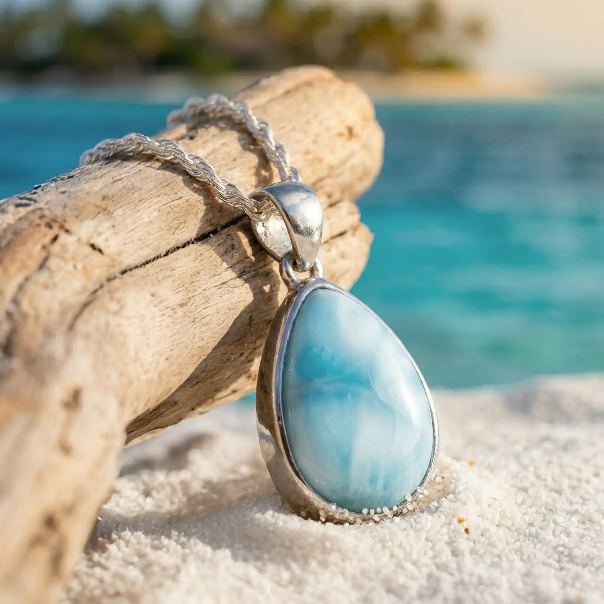 Larimar pendant necklace Pear