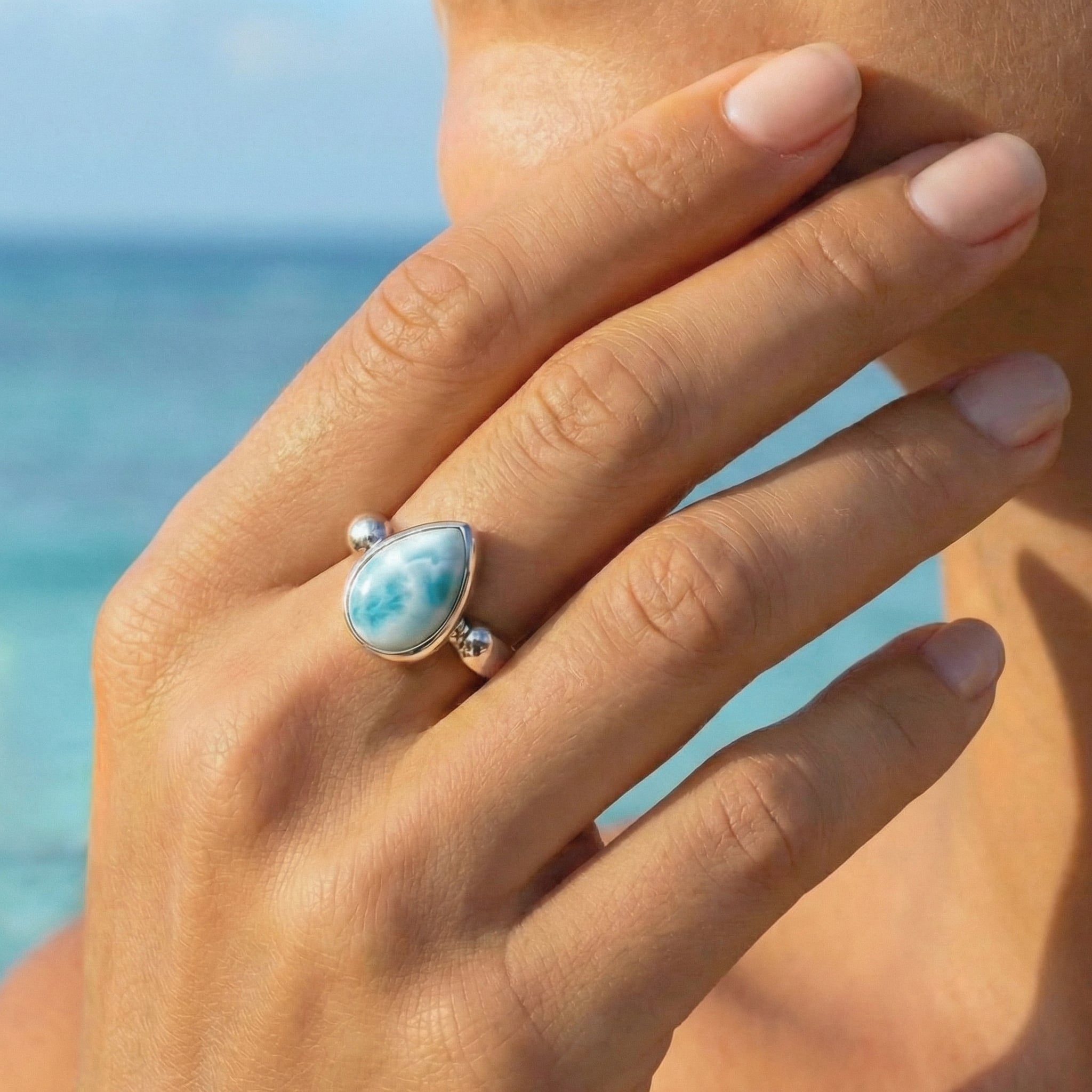 Larimar Pear Sterling Silver Ring