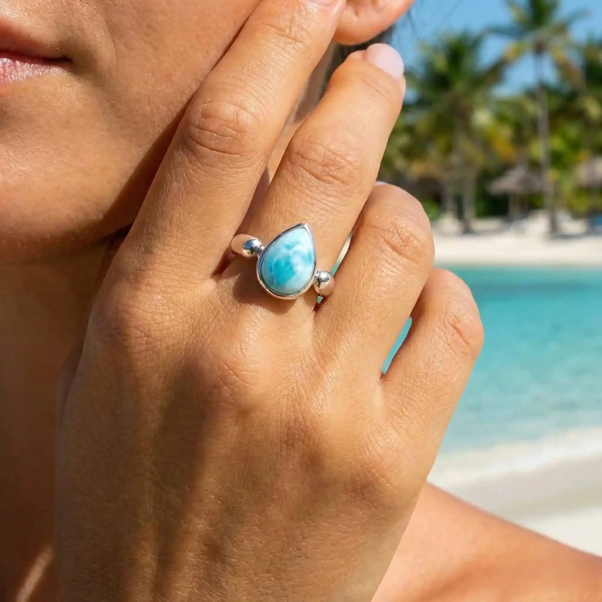 Pear ring in silver with larimar by Marahlago