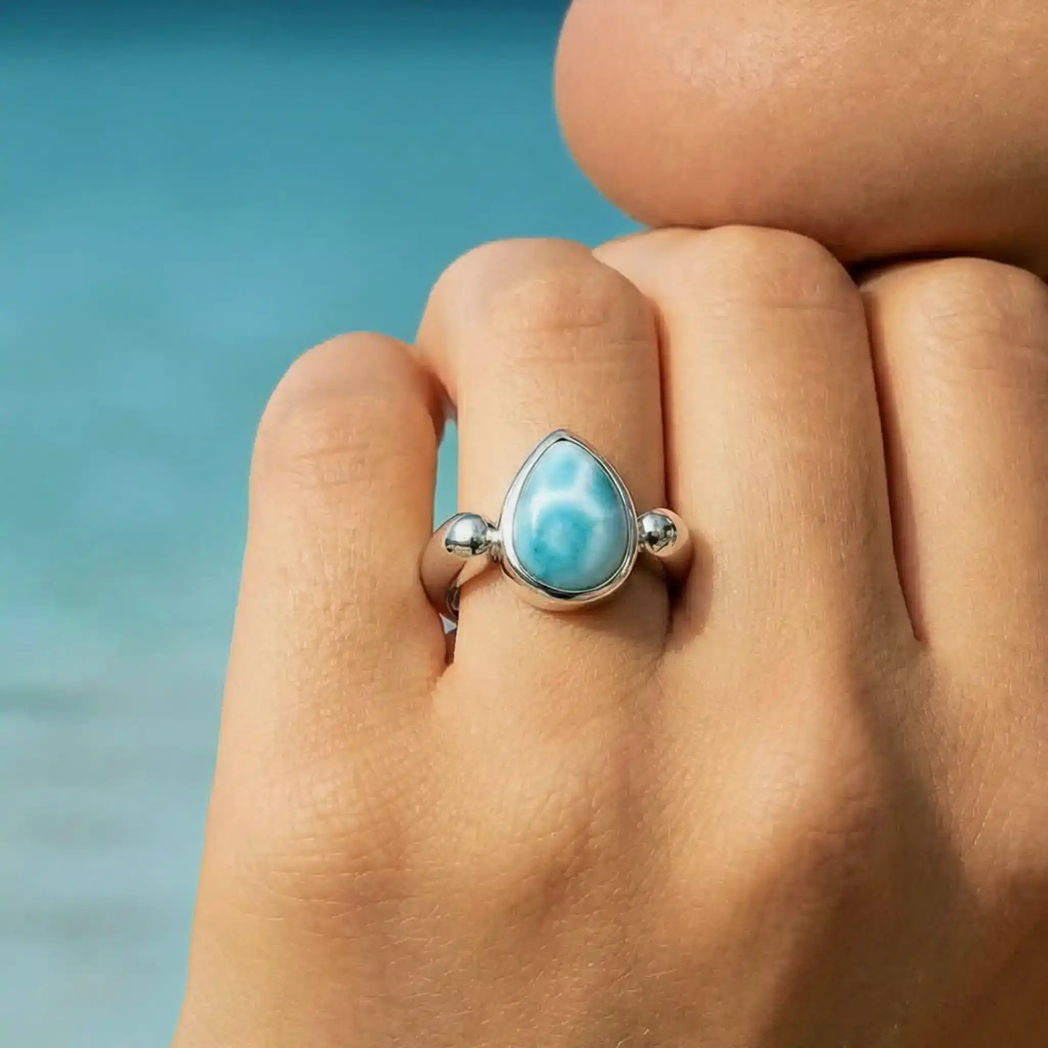 Larimar Pear Sterling Silver Ring
